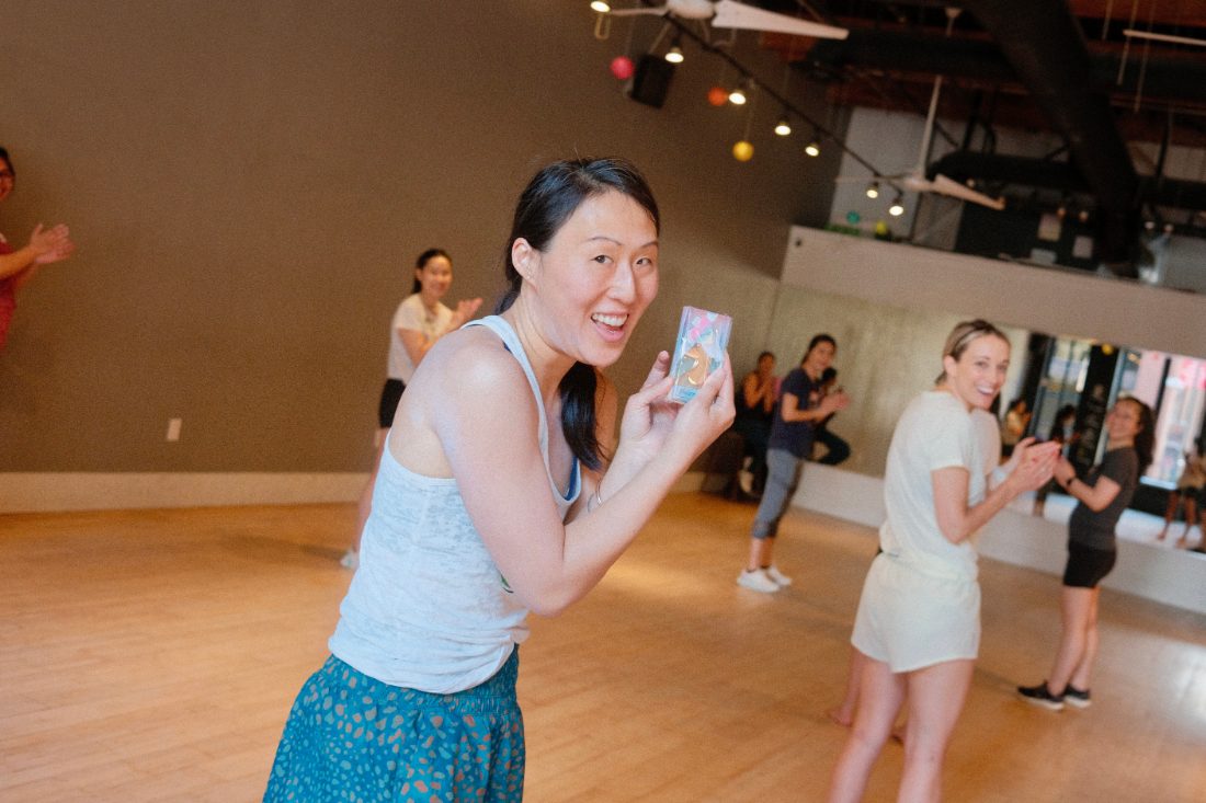 A participant laughing during the session